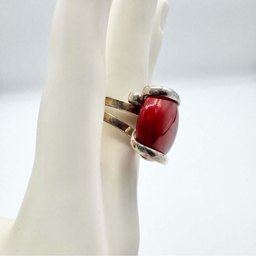 Red Coral Vintage Silver Plated Boho Ring 7 - Picture 2 of 9